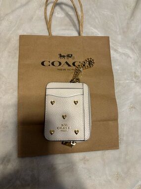 Coach Cream Leather Card Case with Gold Heart Studs